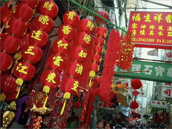 Decorations for Chinese New Year for sale in a street in Central, Hong Kong Island