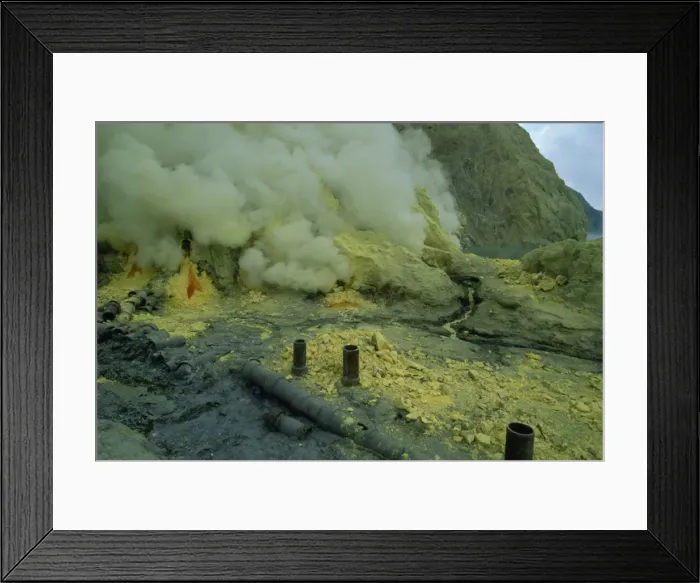 Framed Print : Sulphur smoke from fumaroles in the crater, Gunung Ijen volcano, Java, Indonesia Framed Print : Sulphur smoke from fumaroles in the crater, Gunung Ijen volcano, Java, Indonesia