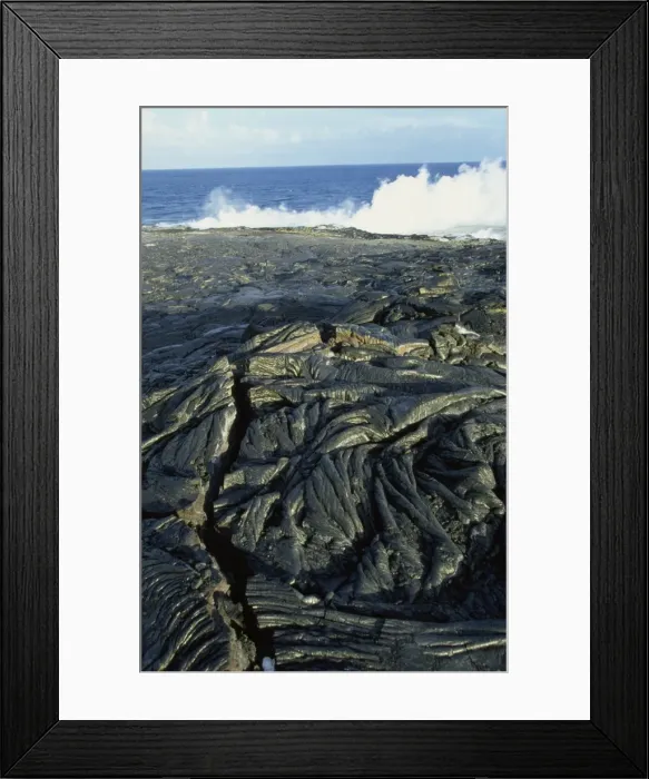 Framed Print : Fresh pahoehoe or ropey lava, close to where steam rises from lava entering the sea on the southeast Puna coast, Big Island, Hawaii, Hawaiian Islands, United States of America, Pacific Framed Print : Fresh pahoehoe or ropey lava, close to where steam rises from lava entering the sea on the southeast Puna coast, Big Island, Hawaii, Hawaiian Islands, United States of America, Pacific