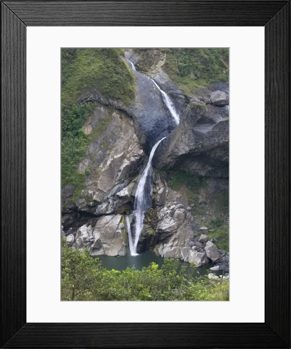 Framed Print : One of many picturesque waterfalls in the valley of the Rio Pastaza that flows from the Andes to the upper Amazon Basin, near Banos, Ambato Province, Central Highlands, Ecuador Framed Print : One of many picturesque waterfalls in the valley of the Rio Pastaza that flows from the Andes to the upper Amazon Basin, near Banos, Ambato Province, Central Highlands, Ecuador
