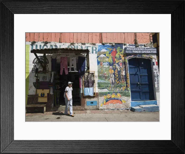 Framed Print : Clothing store and tour agency in this major tourist centre, Banos, Ambato Province Framed Print : Clothing store and tour agency in this major tourist centre, Banos, Ambato Province