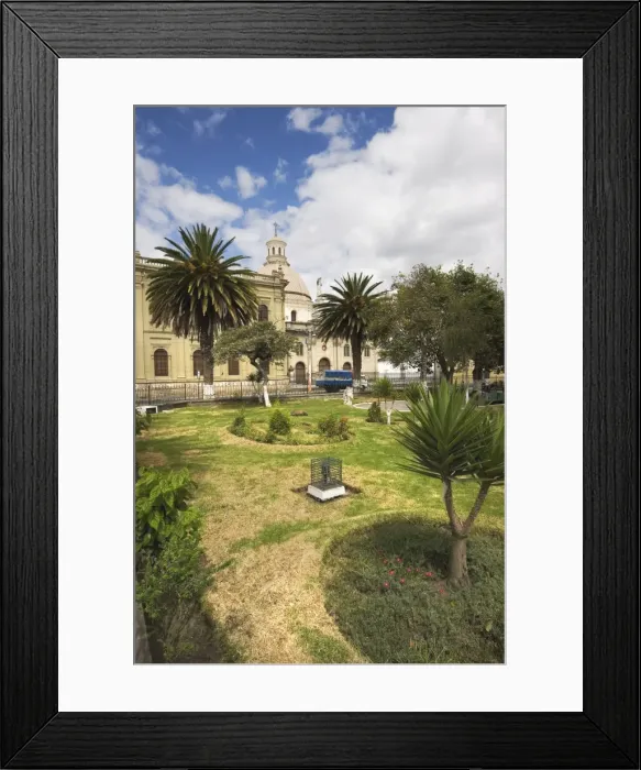 Framed Print : Parque Libertad and the Basilica beyond in this major transport and tourist hub Framed Print : Parque Libertad and the Basilica beyond in this major transport and tourist hub