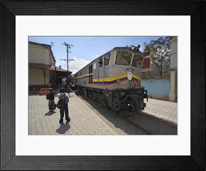 Framed Print : The famous train that travellers take to El Nariz del Diablo (The Devils Nose) about to depart for Riobamba at this busy market town, Alausi, Chimborazo Province, Central Highlands, Ecuador Framed Print : The famous train that travellers take to El Nariz del Diablo (The Devils Nose) about to depart for Riobamba at this busy market town, Alausi, Chimborazo Province, Central Highlands, Ecuador