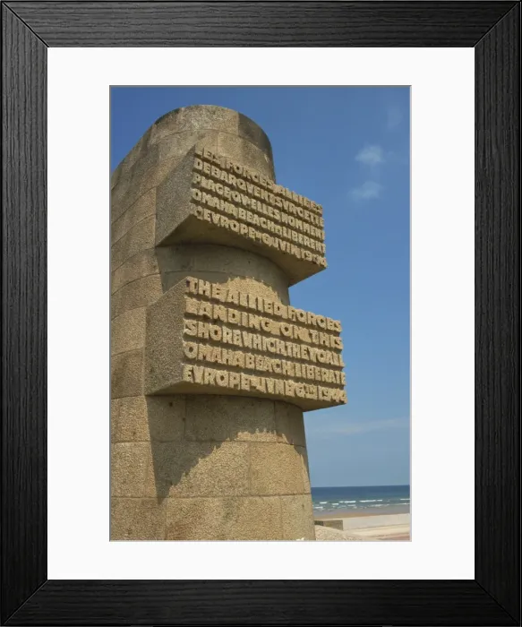 Framed Print : Commemorative obelisk marking the landing on 6th June 1944, Omaha Landing Beach Framed Print : Commemorative obelisk marking the landing on 6th June 1944, Omaha Landing Beach