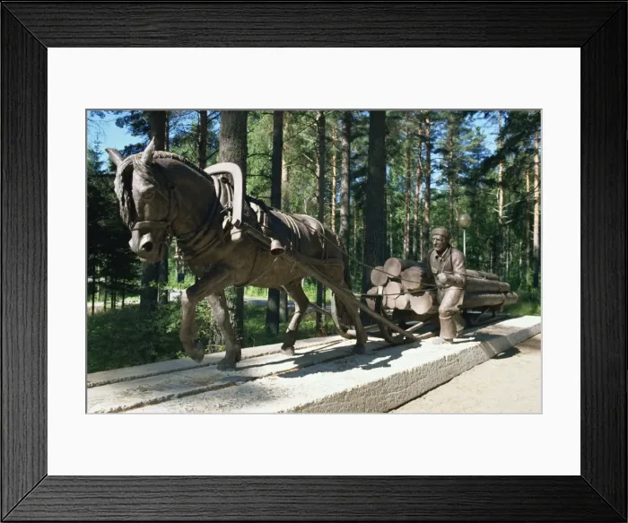 Framed Print : Logging as it used to be done with horses, Finnish Forestry Museum, Lusto