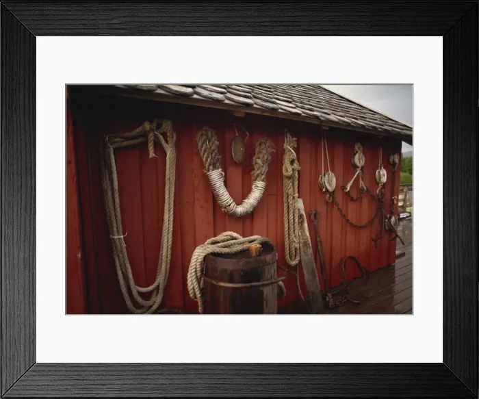 Framed Print : Fishing tackle decorates fishing centre at Salmon Islands, in the north of the country
