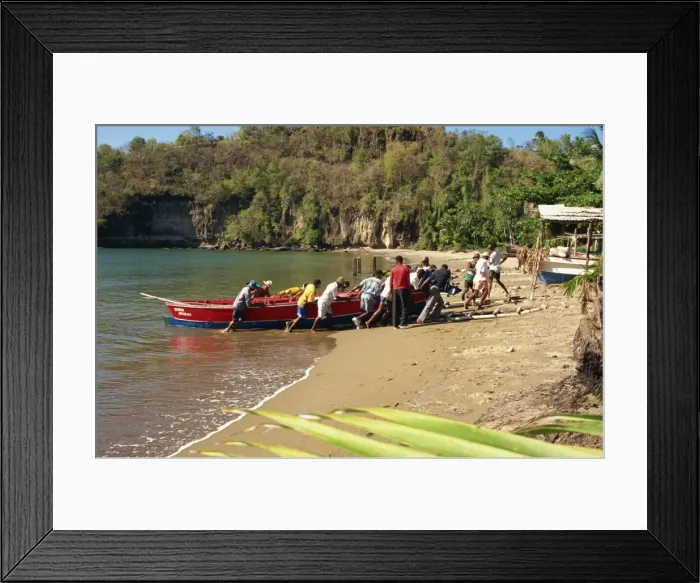 Framed Print : Hauling fishing boat ashore, Anse La Raye, St. Lucia, Windward Islands Framed Print : Hauling fishing boat ashore, Anse La Raye, St. Lucia, Windward Islands