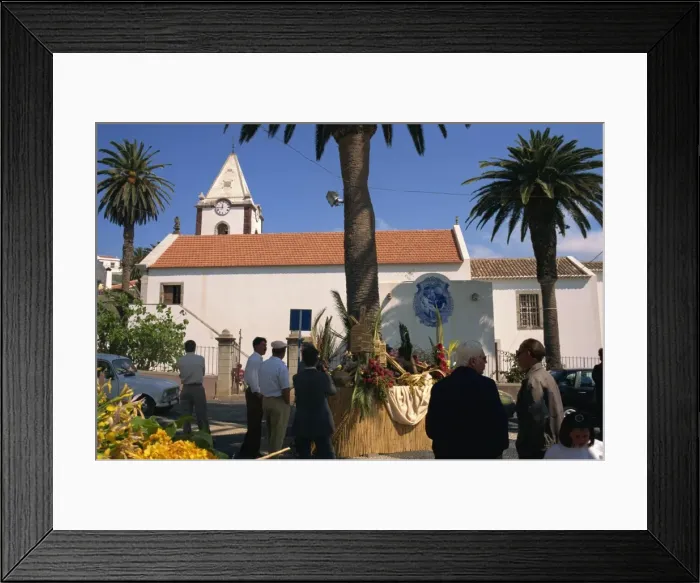 Framed Print : Easter floral display in square outside church, Porto Santo Island, off Madeira Framed Print : Easter floral display in square outside church, Porto Santo Island, off Madeira