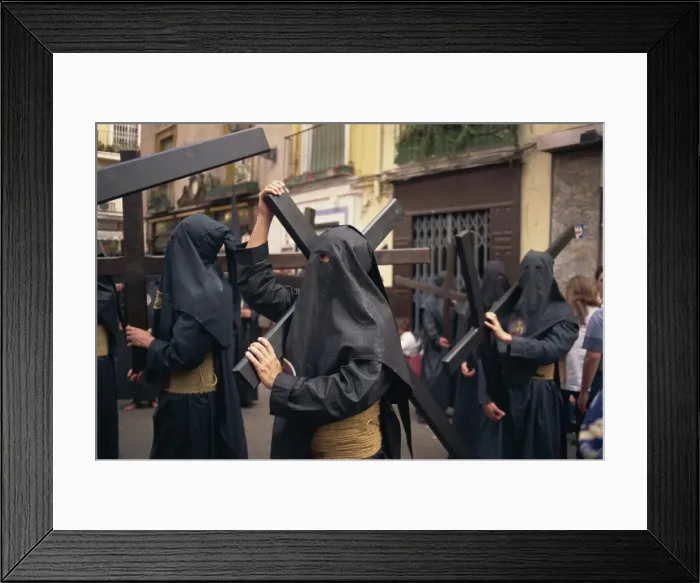 Framed Print : Penitents bearing crosses in procession, Holy Week (Semana Santa), Seville Framed Print : Penitents bearing crosses in procession, Holy Week (Semana Santa), Seville