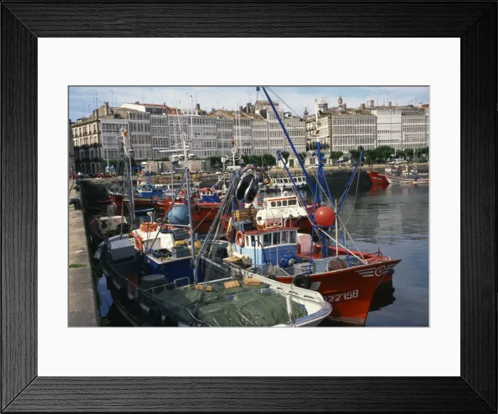 Framed Print : Marina opposite avenue of Galerias, with glass frontages, A Coruna, Galicia Framed Print : Marina opposite avenue of Galerias, with glass frontages, A Coruna, Galicia