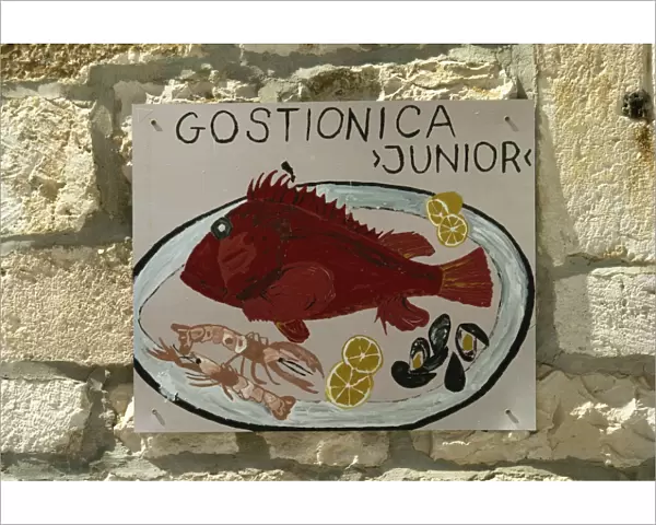 Junior fish restaurant sign, Hvar, Hvar Island, Croatia, Europe