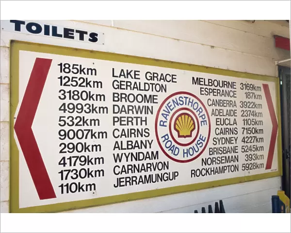 Shell station distance list showing country distances, Ravensthorpe, Western Australia