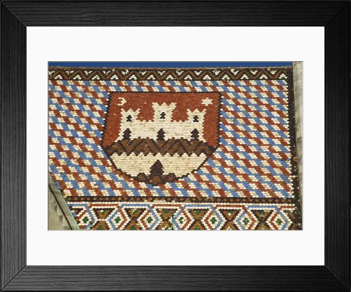 Framed Print : Coat of arms on glazed tile roof, St. Marks church, Zagreb, Croatia, Europe Framed Print : Coat of arms on glazed tile roof, St. Marks church, Zagreb, Croatia, Europe
