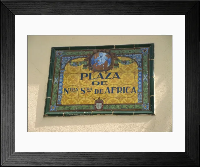Framed Print : Ceramic tile plaque in main square, Ceuta, Spanish North Africa, Africa Framed Print : Ceramic tile plaque in main square, Ceuta, Spanish North Africa, Africa