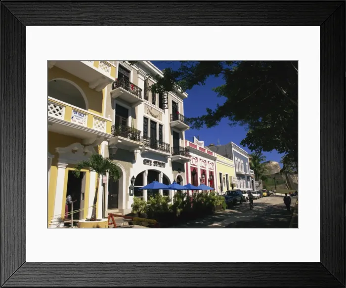 Framed Print : Typical street in the Old Town, San Juan, Puerto Rico, Central America