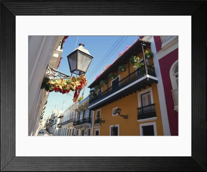 Framed Print : Balconies on typical street in the Old Town, San Juan, Puerto Rico, Central America