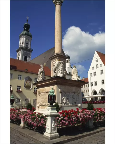 Marys column with four patrons of the town, Freising, Bavaria, Germany, Europe