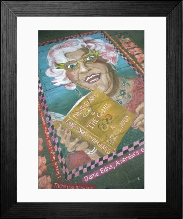 Framed Print : Dame Edna Everage, South Bank pavement art, Melbourne, Victoria, Australia, Pacific Framed Print : Dame Edna Everage, South Bank pavement art, Melbourne, Victoria, Australia, Pacific