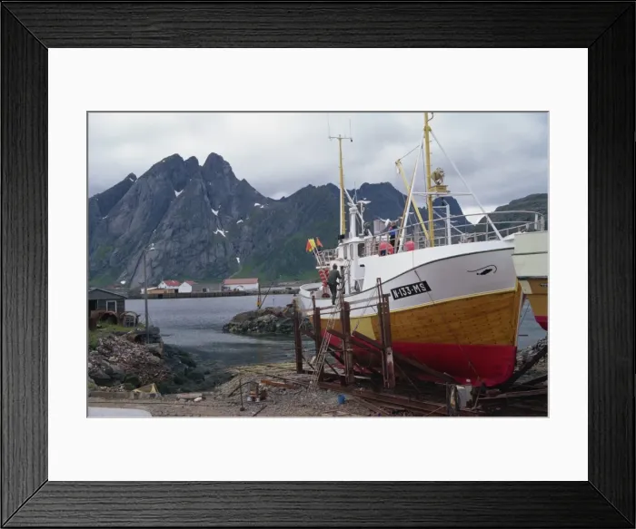 Framed Print : Fishing boat on slips, Sund, Lofoten Islands, Norway, Scandinavia, Europe Framed Print : Fishing boat on slips, Sund, Lofoten Islands, Norway, Scandinavia, Europe