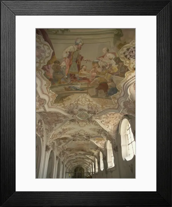 Framed Print : Interior with Brothers Asam Baroque stucco and frescoes dating from 1724
