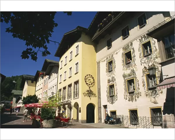 Frescoed facades in town centre, Berchtesgaden, Bavaria, Germany, Europe