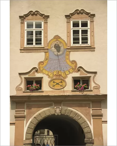 Sun dial clock, frescoed, St. Peters Abbey, Salzburg, Austria, Europe