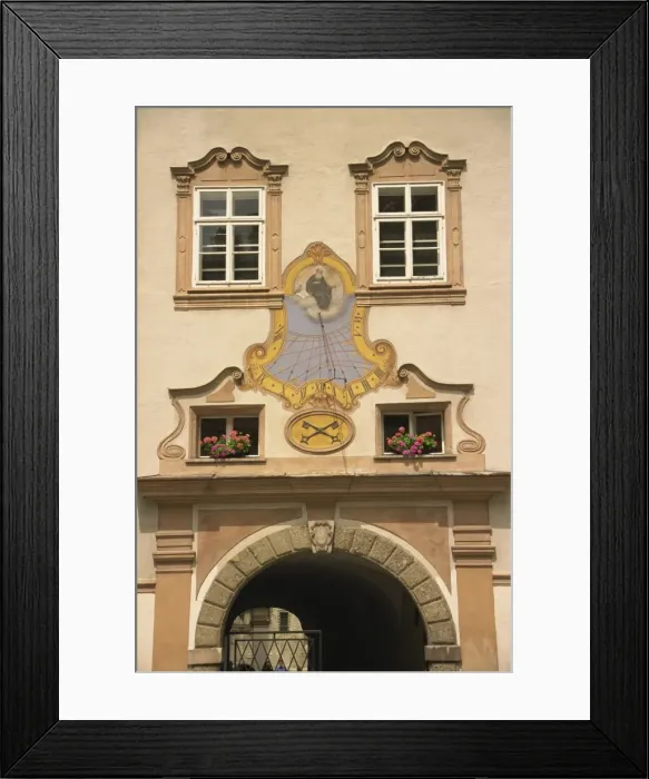 Framed Print : Sun dial clock, frescoed, St. Peters Abbey, Salzburg, Austria, Europe Framed Print : Sun dial clock, frescoed, St. Peters Abbey, Salzburg, Austria, Europe