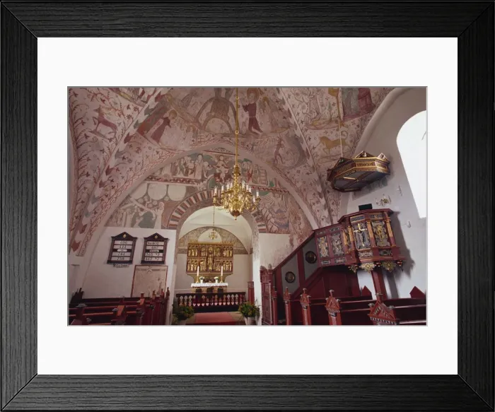 Framed Print : Interior of Keldby church, with frescoes by Elmelunde Master, Keldby, Mon Framed Print : Interior of Keldby church, with frescoes by Elmelunde Master, Keldby, Mon
