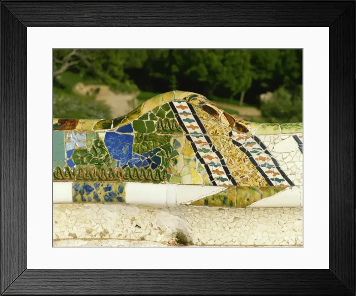 Framed Print : Gaudi mosaics, seats in Guell Park, Barcelona, Catalonia, Spain, Europe