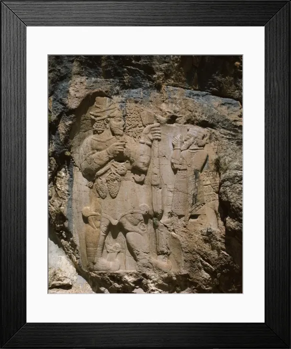 Framed Print : Rock relief of local Hittite ruler paying homage to the god of fertility Framed Print : Rock relief of local Hittite ruler paying homage to the god of fertility