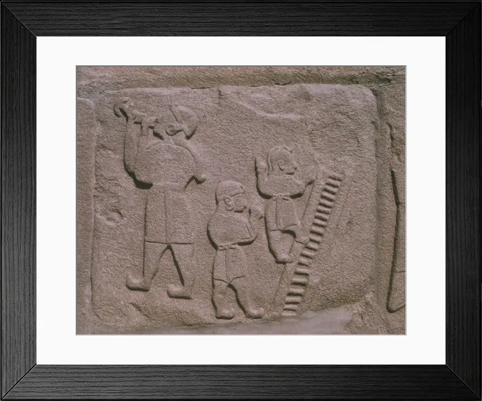 Framed Print : Copy at archaeological sites of Hittite relief showing sword swallowers and acrobats Framed Print : Copy at archaeological sites of Hittite relief showing sword swallowers and acrobats