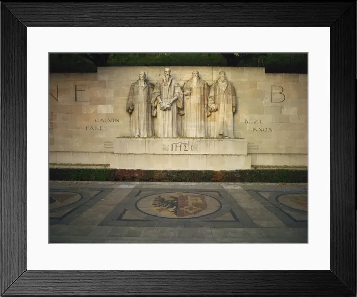 Framed Print : Statues of Calvin, Knox, Farel and Beze on Reformation Monument, Geneva Framed Print : Statues of Calvin, Knox, Farel and Beze on Reformation Monument, Geneva
