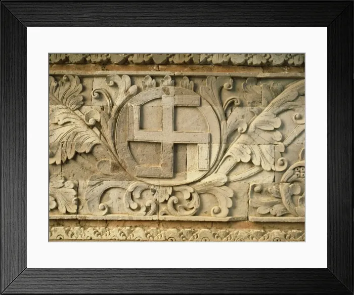 Framed Print : Relief of swastika, an old Hindu symbol, temple of Goa Lawah, east of Klungkung