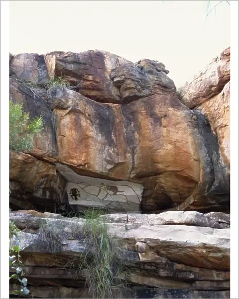 Restored Aboriginal paintings in cliffs in Manning Creek Gorge, Gibb River Road