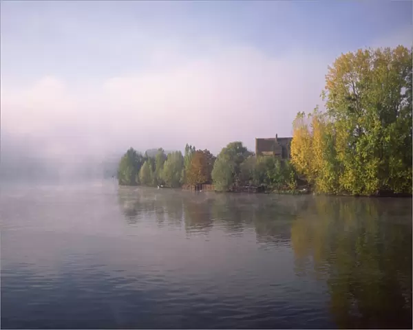 Misty autumn morning on River Seine, Petit Andelys, Haute Normandie, France, Europe