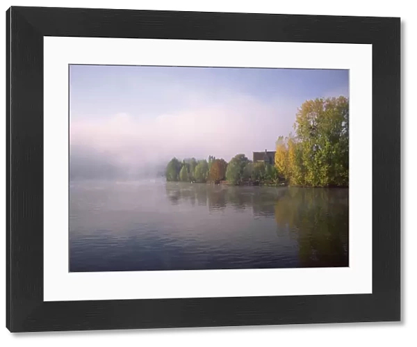 Misty autumn morning on River Seine, Petit Andelys, Haute Normandie, France, Europe