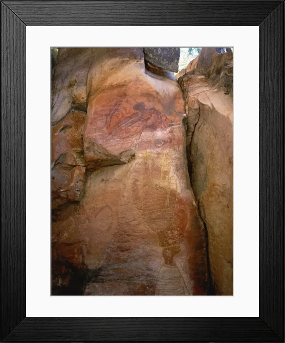 Framed Print : Aboriginal paintings in shaded rock cavity near King Edward River, Kulumburu Road Framed Print : Aboriginal paintings in shaded rock cavity near King Edward River, Kulumburu Road
