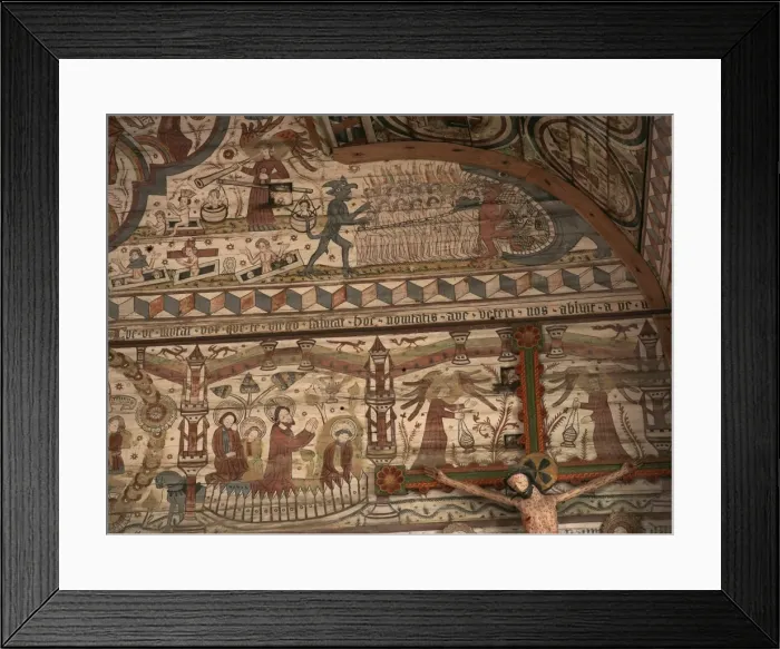 Framed Print : Interior of wooden church, painted by Master Amund in 1494, Sodra Rada