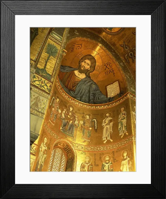 Framed Print : Christ Pantocrator above Madonna, angels and apostles, late 12th century mosaics in apse in the cathedral, Monreale, Sicily Framed Print : Christ Pantocrator above Madonna, angels and apostles, late 12th century mosaics in apse in the cathedral, Monreale, Sicily