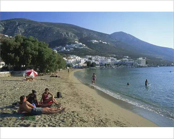 Beach and village of Egiali, Amorgos, Cyclades, Greek Islands, Greece, Europe