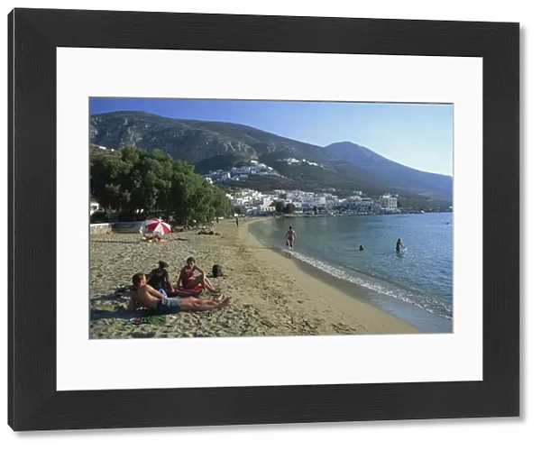 Beach and village of Egiali, Amorgos, Cyclades, Greek Islands, Greece, Europe