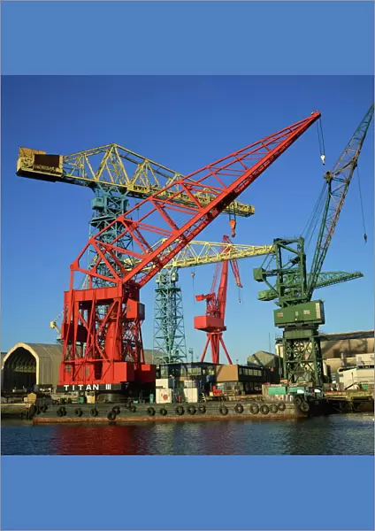 Cranes at the Swan Hunter shipyard on the River Tyne, Northeast, England