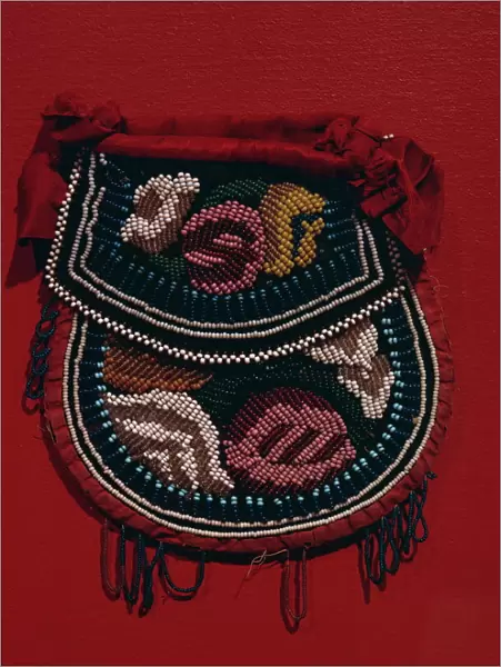 Velveteen and glass beads on pouch dating from 1850, of the Coughnawbga Mohawk of the Eastern Woodlands, United States of America