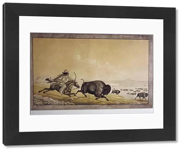 Mode of chasing bison by the Assinneboins by P. Rindisbacher, West Point Museum