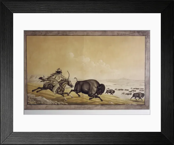 Framed Print : Mode of chasing bison by the Assinneboins by P. Rindisbacher, West Point Museum Framed Print : Mode of chasing bison by the Assinneboins by P. Rindisbacher, West Point Museum