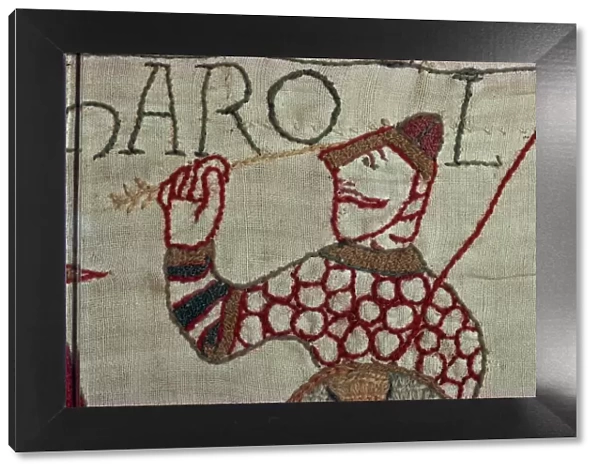 Death of King Harold showing an arrow in his eye, Bayeux Tapestry, Bayeux