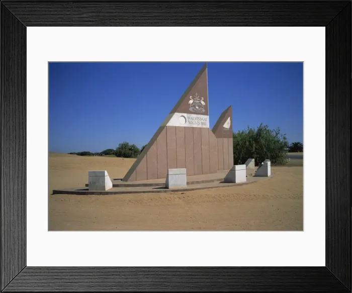 Framed Print : Boundary and welcome sign, Walvis Bay, Namibia, Africa Framed Print : Boundary and welcome sign, Walvis Bay, Namibia, Africa