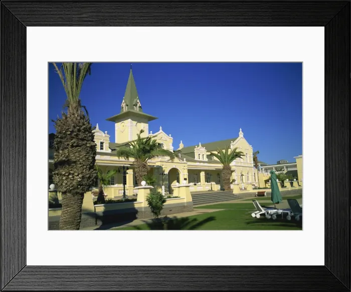 Framed Print : Swakopmund Hotel, the old railway station and now part of an exclusive entertainment centre