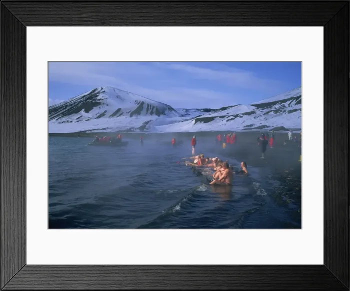 Framed Print : Tourists bathing in hot tub in dormant volcanic crater, Deception Island Framed Print : Tourists bathing in hot tub in dormant volcanic crater, Deception Island