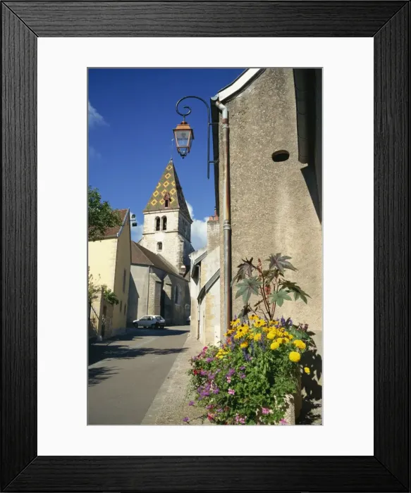 Framed Print : Village of Couchey, with distinctive tiled steeple, Bourgogne, France, Europe Framed Print : Village of Couchey, with distinctive tiled steeple, Bourgogne, France, Europe
